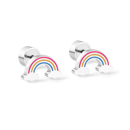 12 pairs Pop earplug rainbow stud earrings steel color/golden color