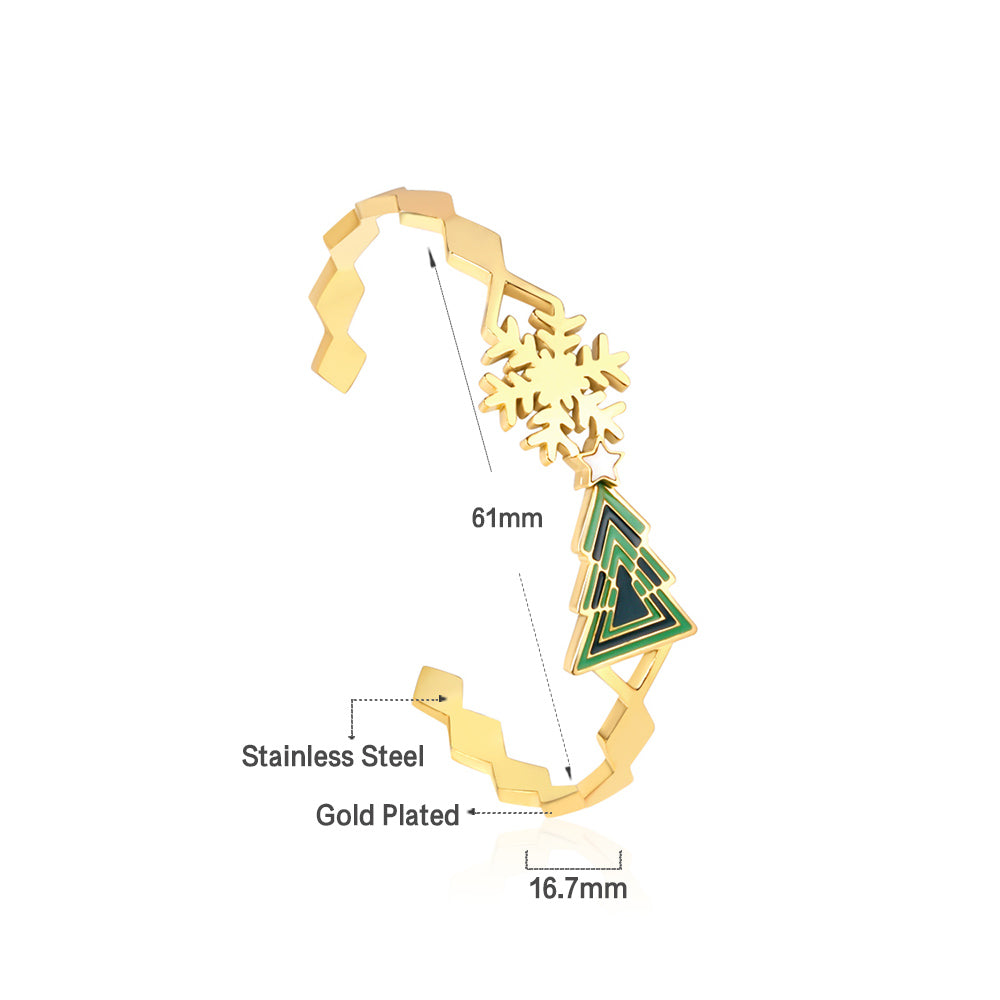 Golden green tree hard bracelet