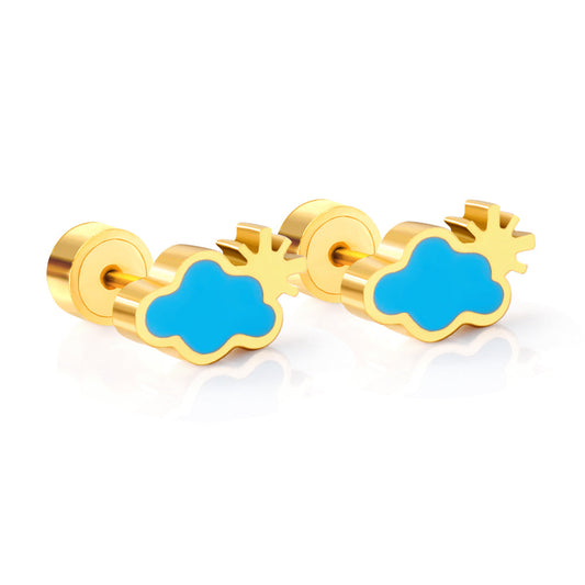 12 pairs Snapped Earbuds Cloud Studs Steel/Gold