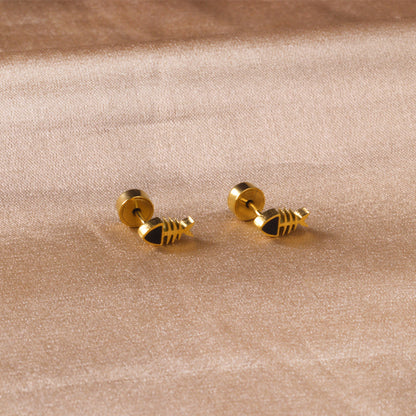 12 pairs Snapped Earplug Fishbone Stud Earrings Steel/Gold