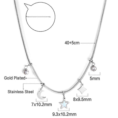 2 round diamonds + 1 moon + 1 star + 1 diamond accessories pendant necklace 40+5cm
