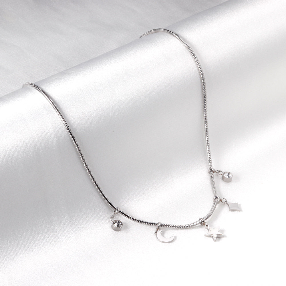2 round diamonds + 1 moon + 1 star + 1 diamond accessories pendant necklace 40+5cm