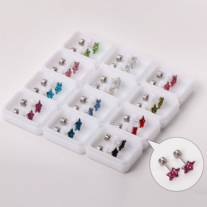 6mm Steel & Gold Pentagram Dipped & Mixed Colors & Five Colors Screw Plugs