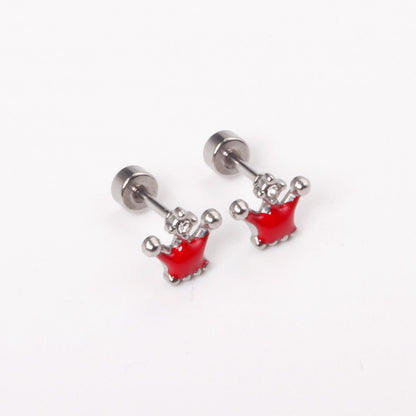 12 pairs 4mm round cake +8*7mm crown mix 6 colors studs steel/golden