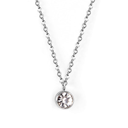 Round pendant necklace with diamonds 40+5cm steel color