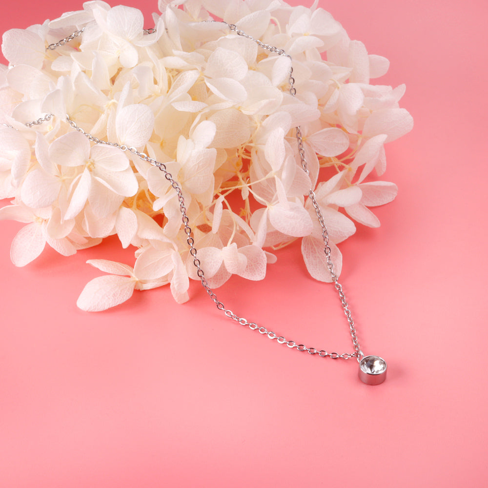 Round pendant necklace with diamonds 40+5cm steel color