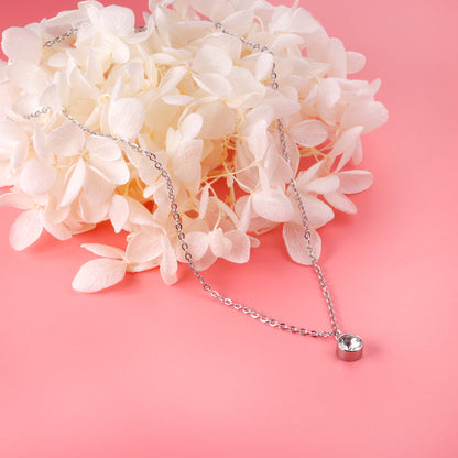Round pendant necklace with diamonds 40+5cm steel color