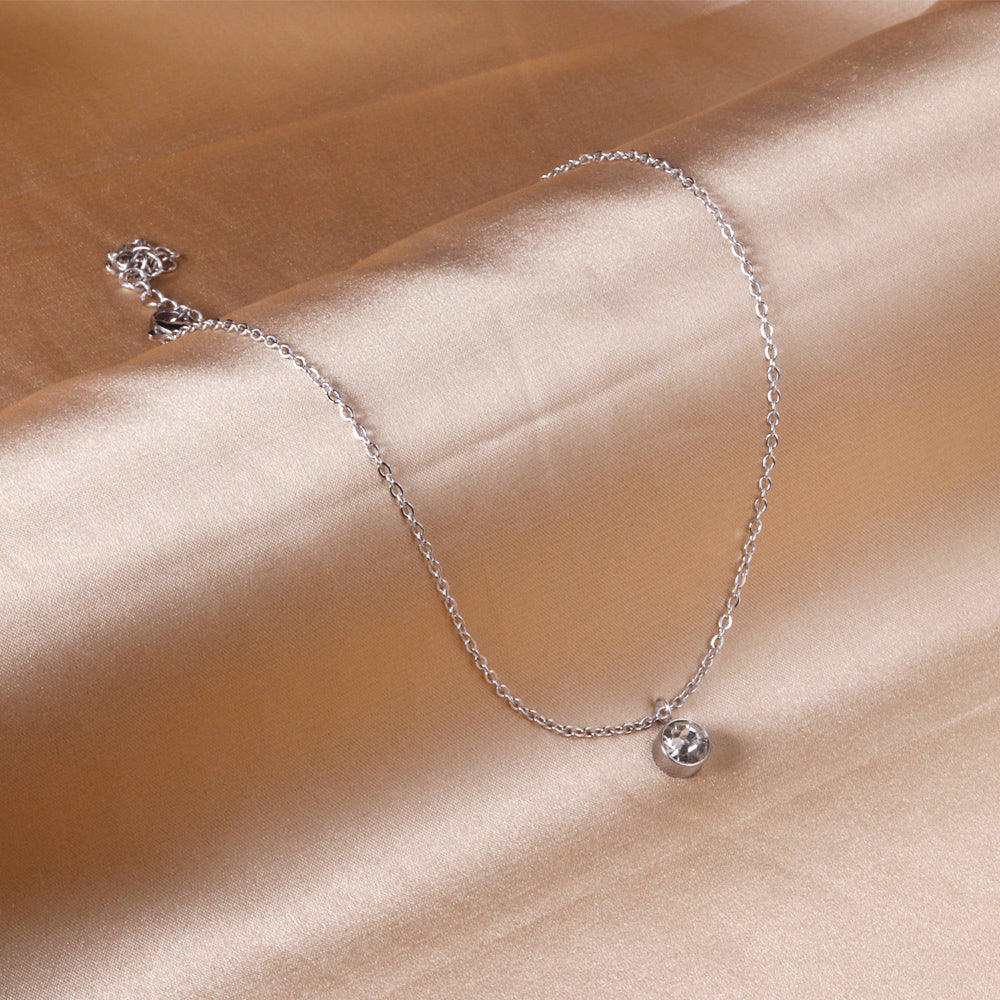 Round pendant necklace with diamonds 40+5cm steel color