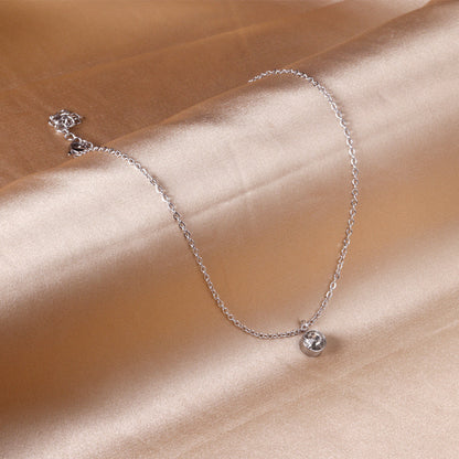 Round pendant necklace with diamonds 40+5cm steel color