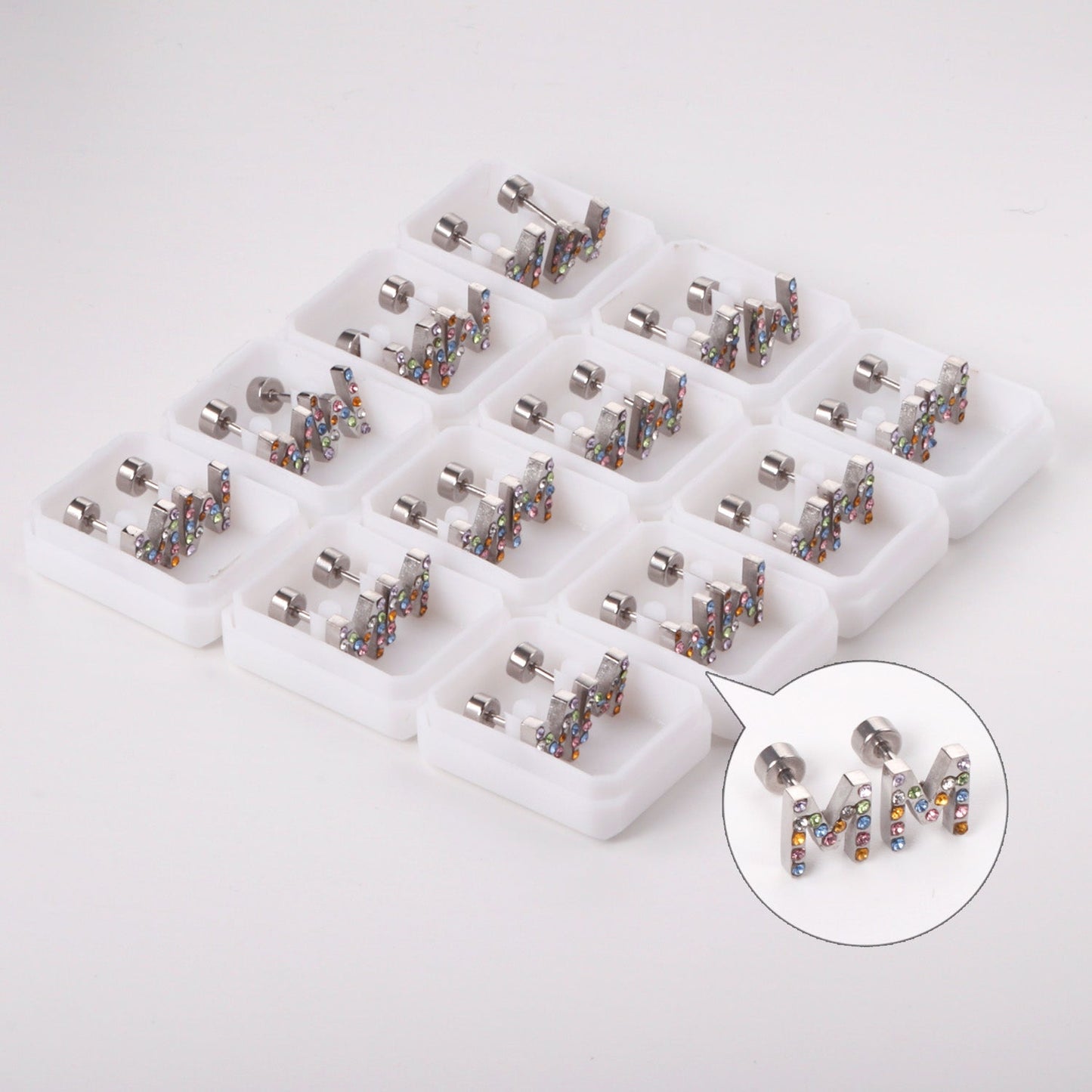 12 pairs Steel/Gold Monogram Screwback Earrings A-Z