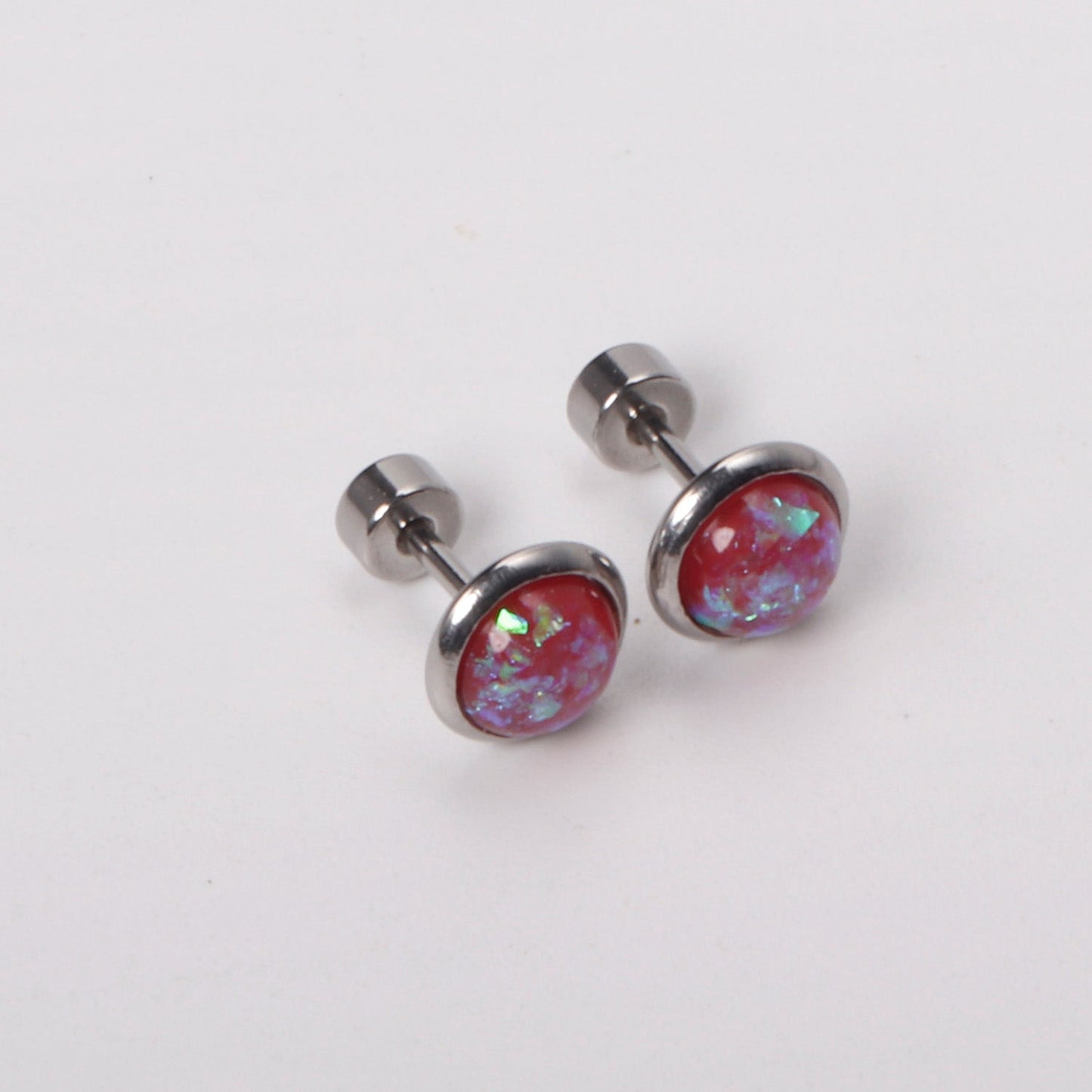 12 pairs steel/golden round crushed stone ombre screwback stud earrings