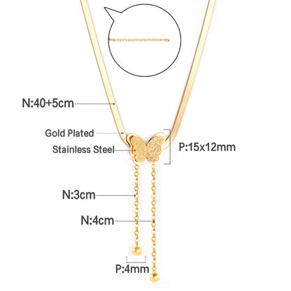 Butterfly accessory with 2 steel beads pendant necklace 40+5cm gold color