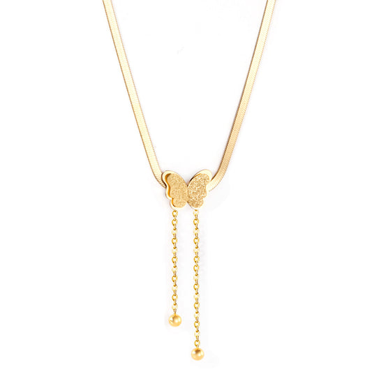 Butterfly accessory with 2 steel beads pendant necklace 40+5cm gold color