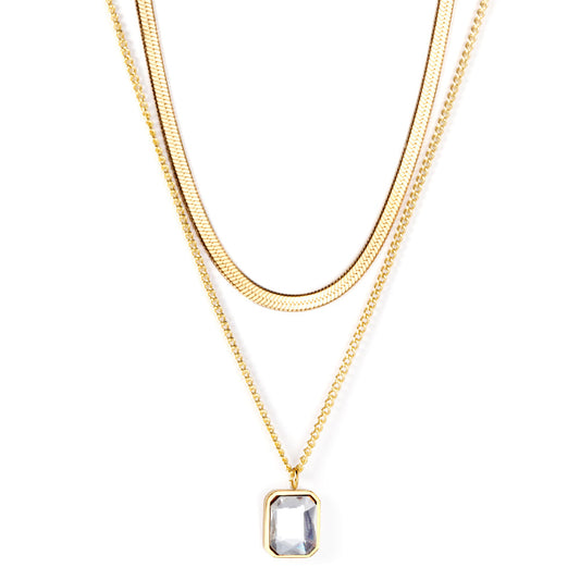 Chain + Diamond Pendant Double Chain 43+40+5cm Golden