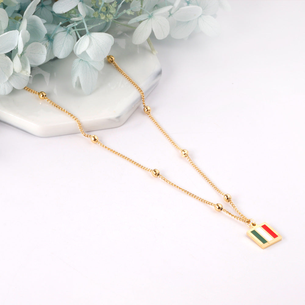 Steel beads + square mixed color pendant necklace 45+5cm gold