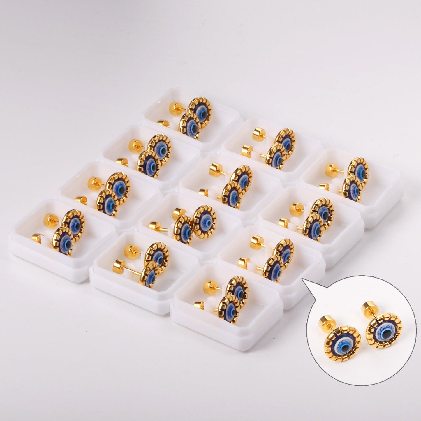 12 pairs Steel / Goldtone Screw In Glitter Cat Eye Earrings