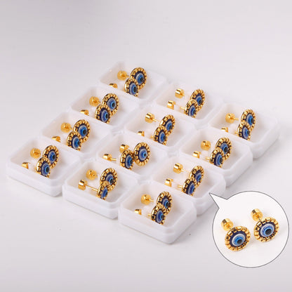 12 pairs Steel / Goldtone Screw In Glitter Cat Eye Earrings