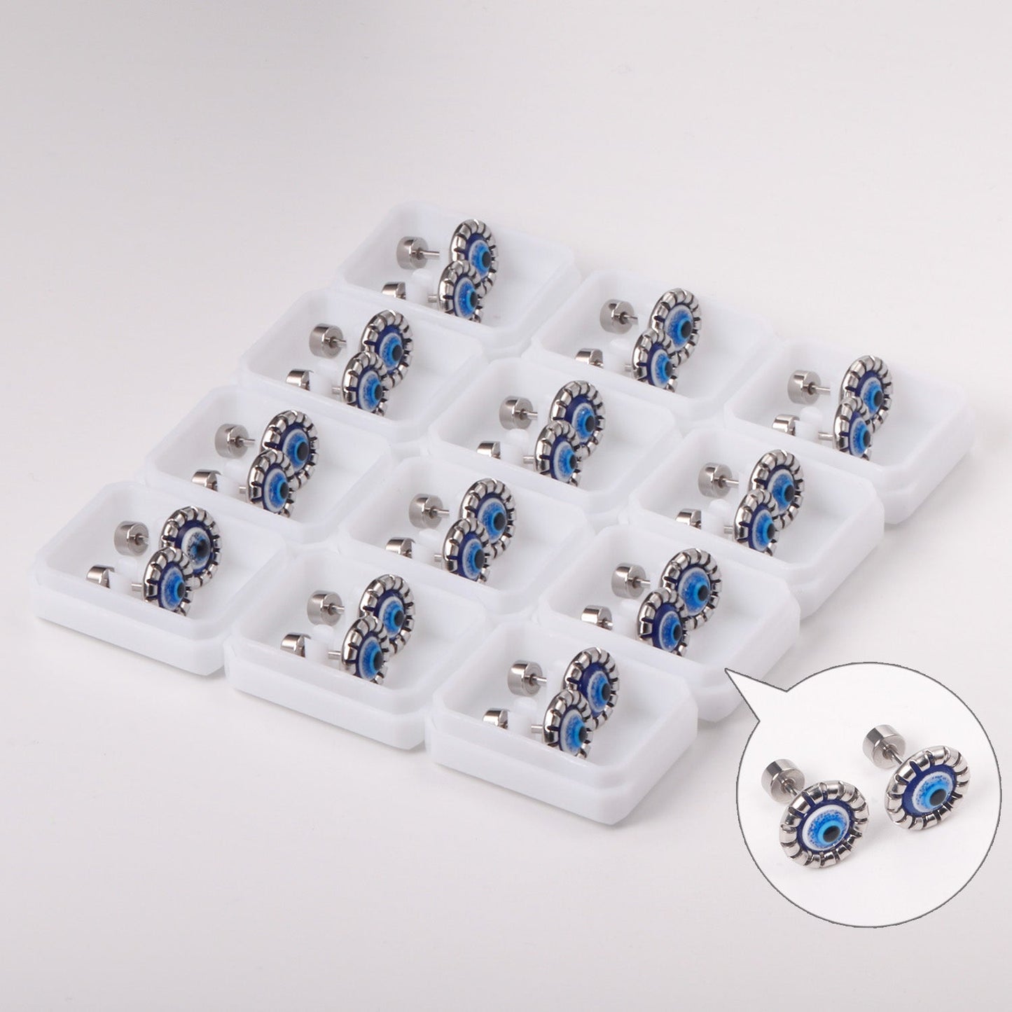 12 pairs Steel / Goldtone Screw In Glitter Cat Eye Earrings