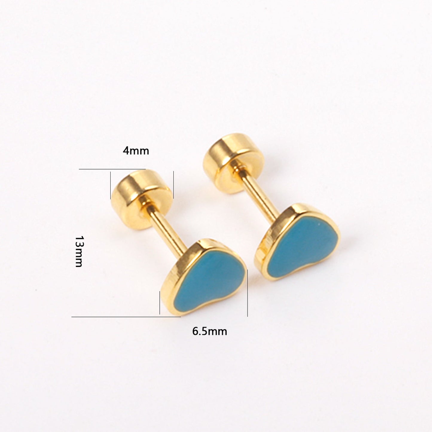 12 pairs 6.5mm*5.5mm Steel / Goldtone Heart Mixed Color Screwback Stud Earrings