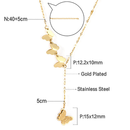 4 Butterfly Accessories Pendant Necklace 40+5cm Gold Color