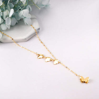 4 Butterfly Accessories Pendant Necklace 40+5cm Gold Color