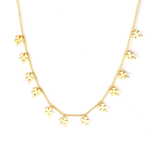 0.3 Side chain 40+5cm welded 12pcs 4.2*5.5mm four-leaf clover necklaces in glossy color