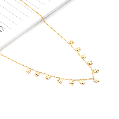 0.3 Side chain 40+5cm welded 12pcs 4.2*5.5mm four-leaf clover necklaces in glossy color