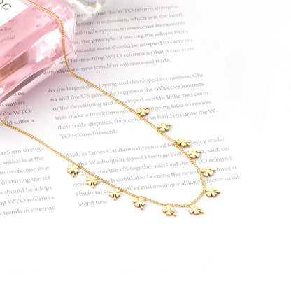 0.3 Side chain 40+5cm welded 12pcs 4.2*5.5mm four-leaf clover necklaces in glossy color