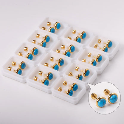 12 pairs 4mm/6mm/8mm Steel Color/Gold Turquoise Screwback Earrings