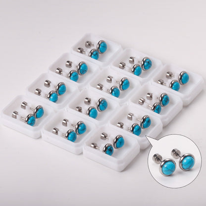 12 pairs 4mm/6mm/8mm Steel Color/Gold Turquoise Screwback Earrings