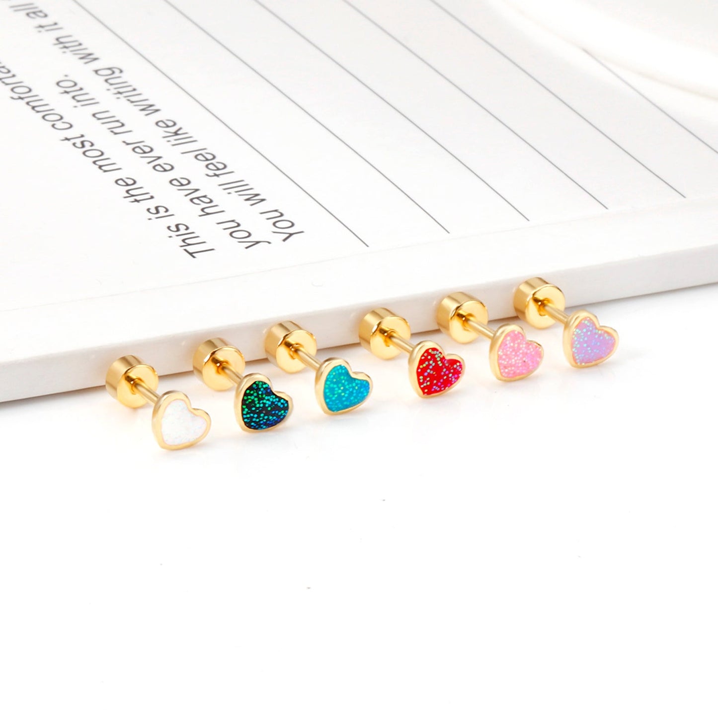 12 pairs 4mm round cake + 6 * 5mm peach drop glitter powder oil mix 6 colors earrings steel / gold