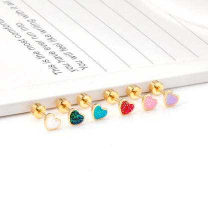 12 pairs 4mm round cake + 6 * 5mm peach drop glitter powder oil mix 6 colors earrings steel / gold