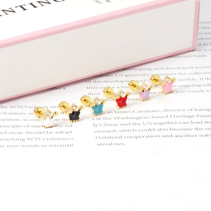 12 pairs 4mm round cake +8*7mm crown mix 6 colors studs steel/golden