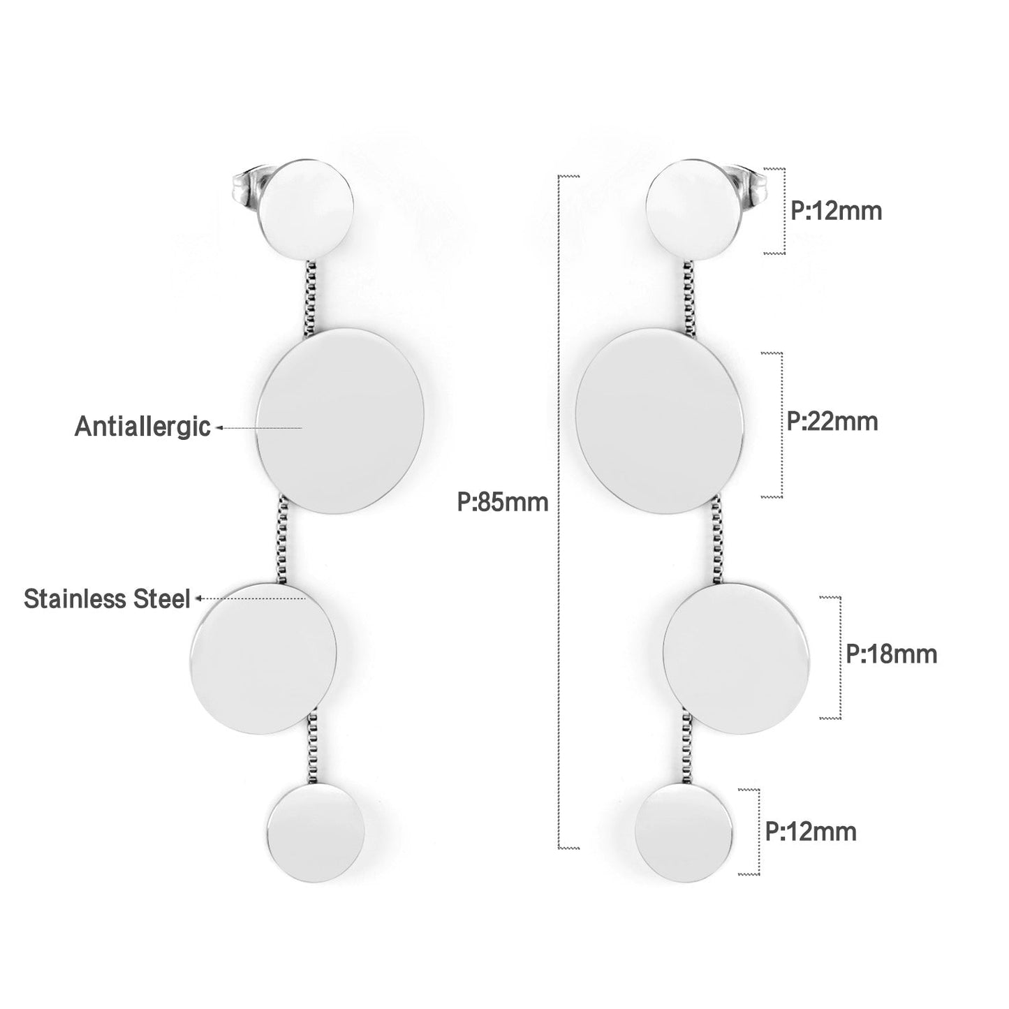 12+22+18+12mm round glossy earrings