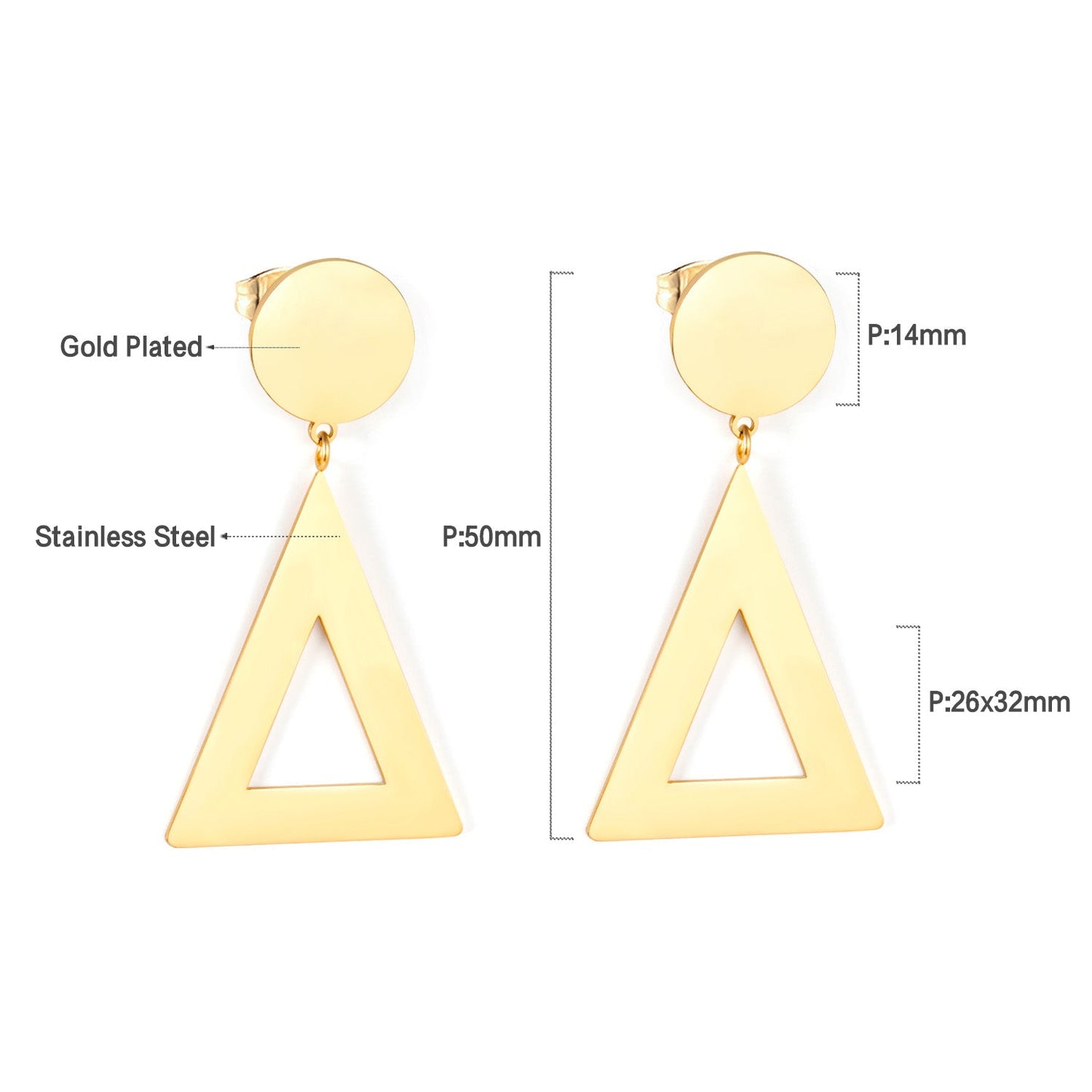 14mm Round + 26*32mm Triangle Smooth Earrings