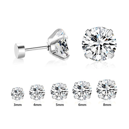 12 pairs 3mm/4mm/5mm/6mm/8mm steel/gold 4-grip round white diamond screw plugs