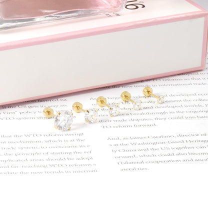 12 pairs 3mm/4mm/5mm/6mm/8mm steel/gold 4-grip round white diamond screw plugs