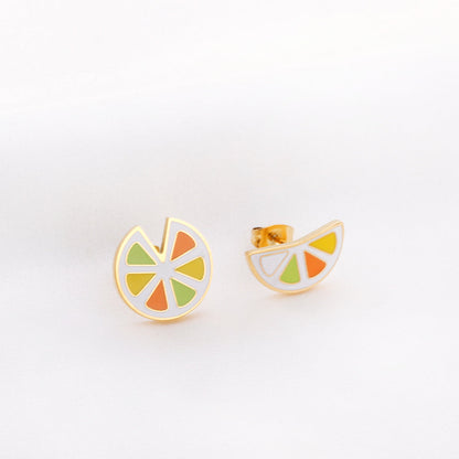 18k Gold Plated Multi-colored Lemon-shaped Stud Earrings