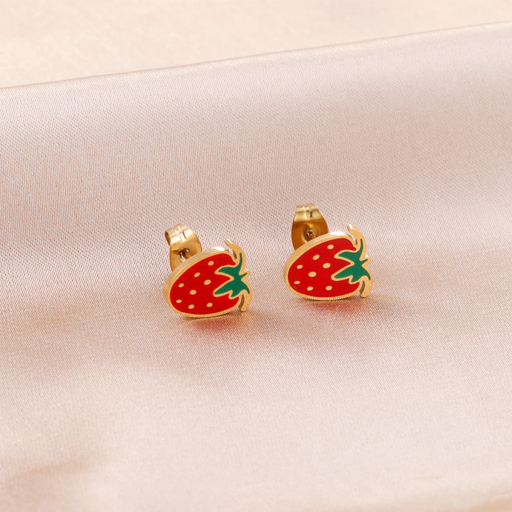Fashion Stainless Steel Strawberry Stud Earrings