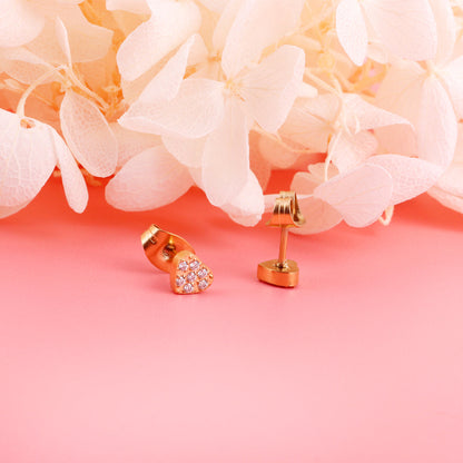 Stainless Steel Heart-shaped with Diamonds Stud Earrings