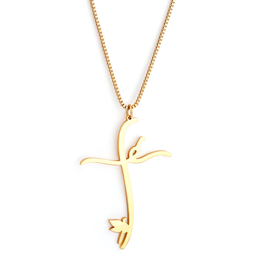 Cross Pendant with Only Bird Necklace 50+5cm Gold Color