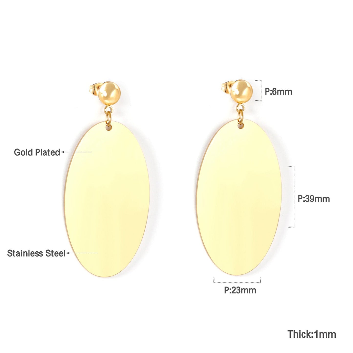 Halved Steel Bead Gloss & Brushed Oval Earrings