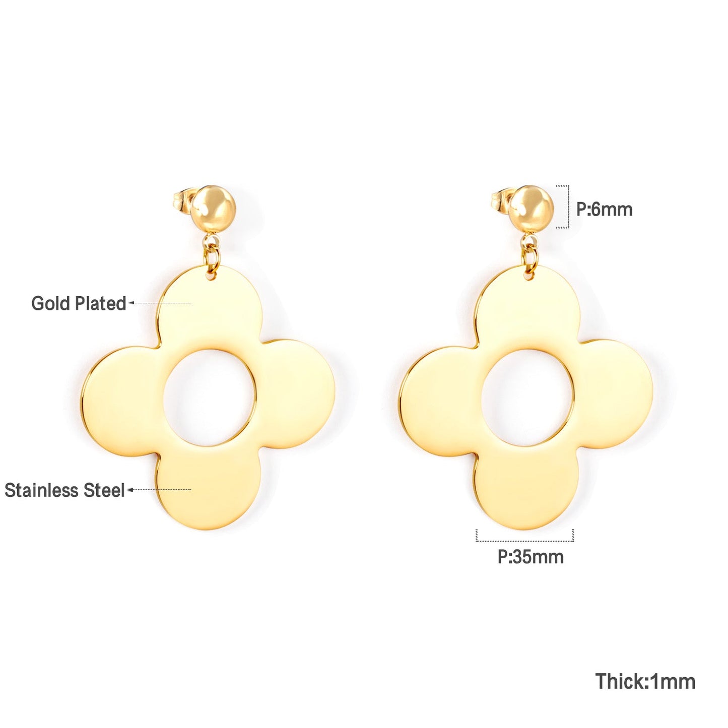 Steel Bead Halves Polished & Brushed 4-Piece Flower Earrings