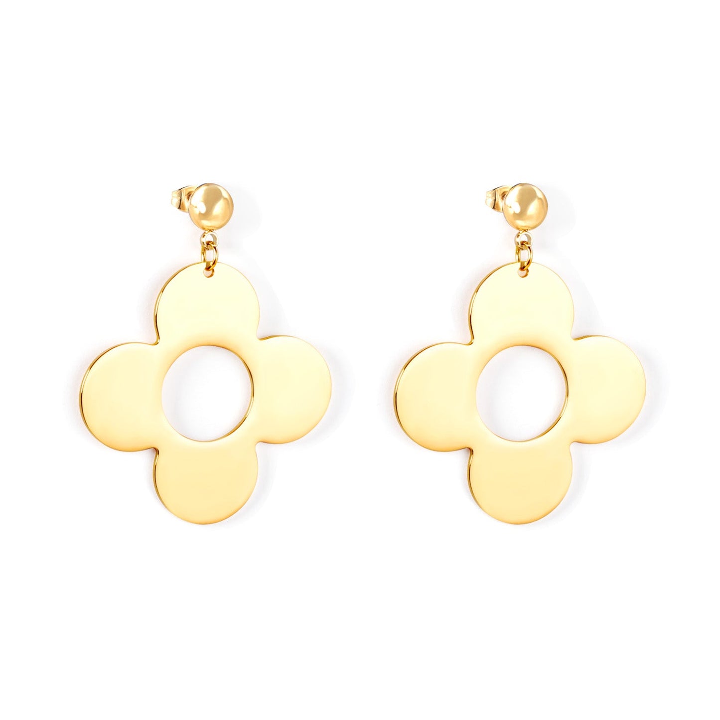 Steel Bead Halves Polished & Brushed 4-Piece Flower Earrings