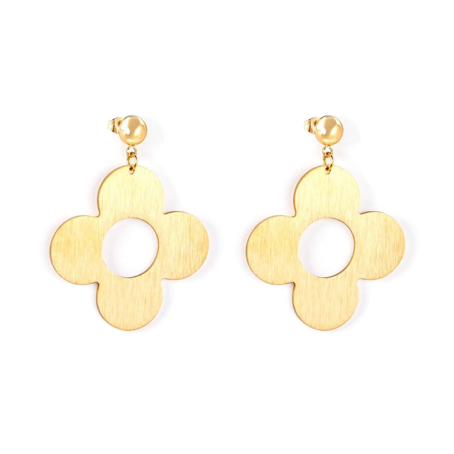 Steel Bead Halves Polished & Brushed 4-Piece Flower Earrings