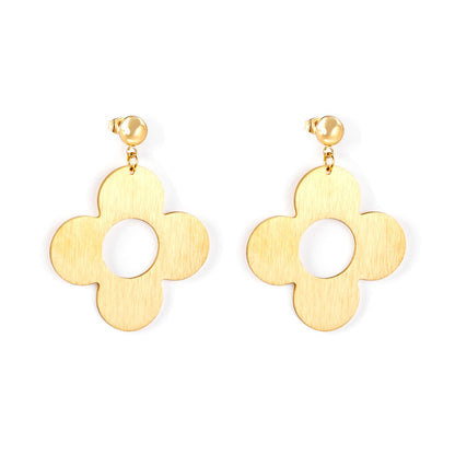Steel Bead Halves Polished & Brushed 4-Piece Flower Earrings