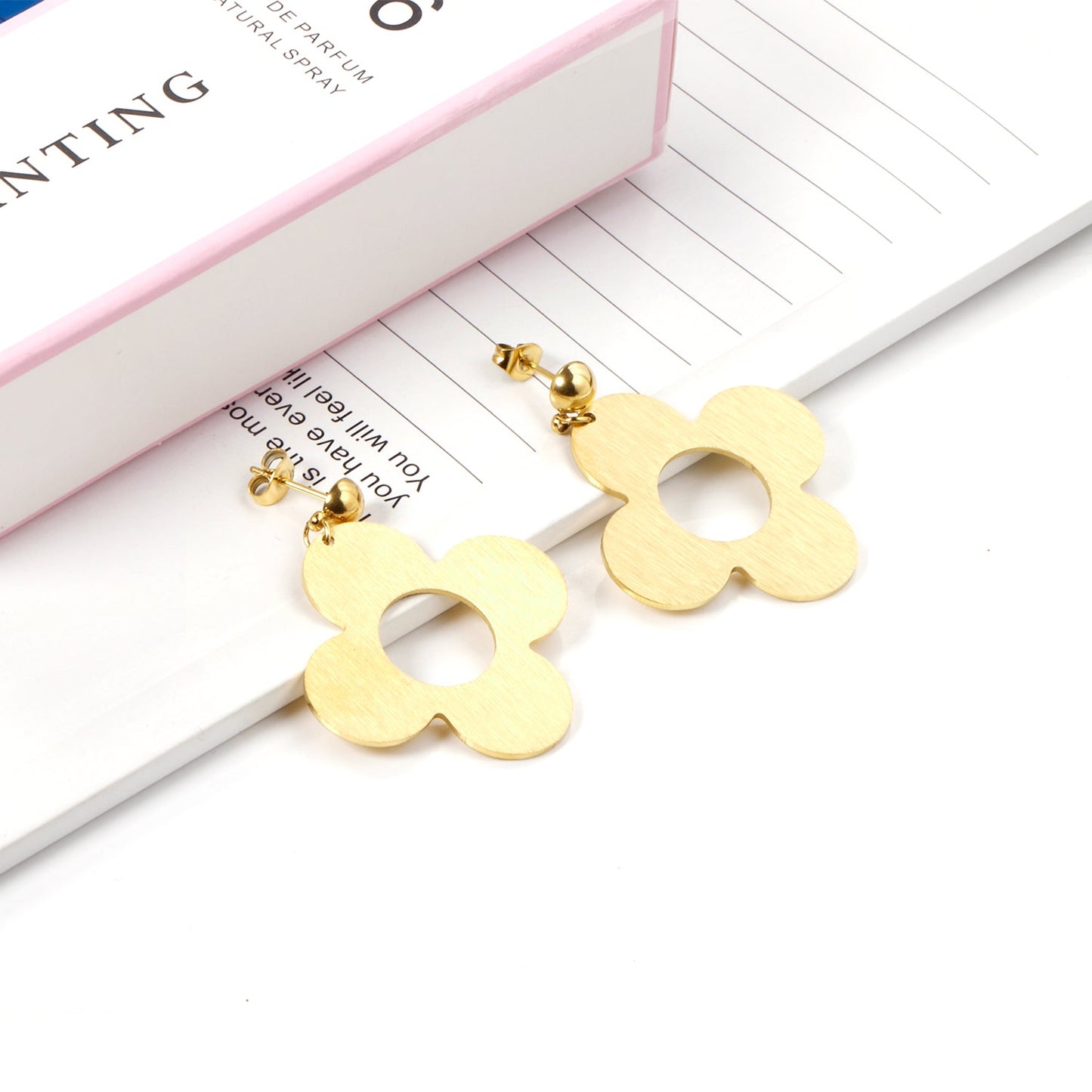 Steel Bead Halves Polished & Brushed 4-Piece Flower Earrings