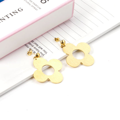 Steel Bead Halves Polished & Brushed 4-Piece Flower Earrings