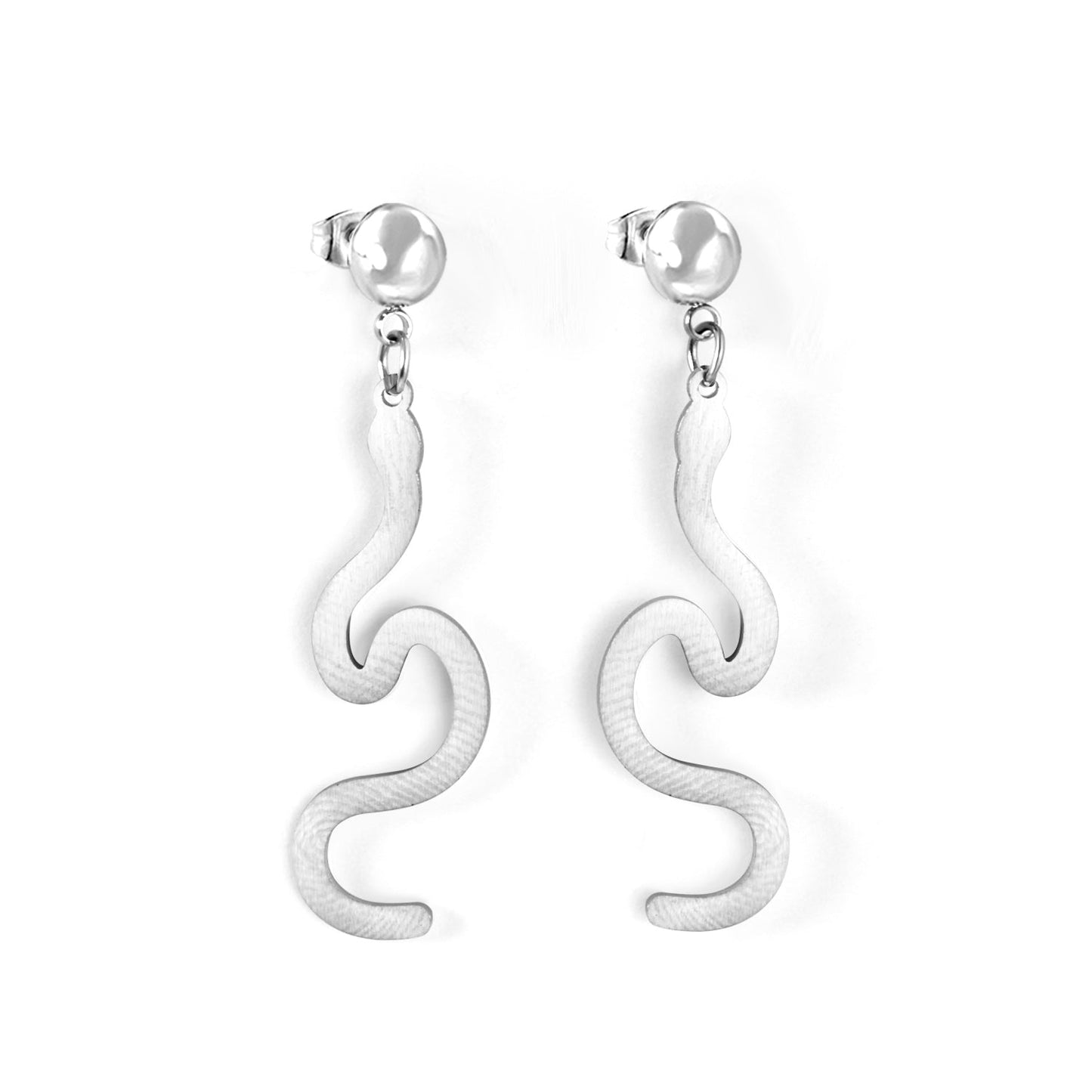 Girls Jewelry Stainless Steel Half Side Steel Ball Brushed Snake Earrings