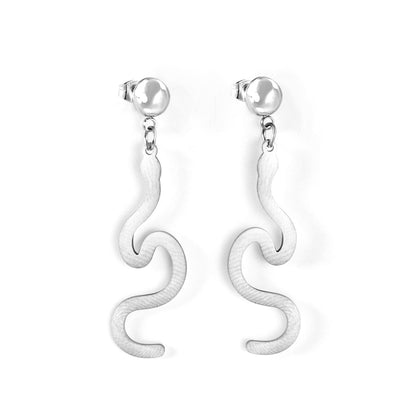 Girls Jewelry Stainless Steel Half Side Steel Ball Brushed Snake Earrings